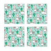 llamas  Alpaca Cactus & Flowers on Mint Green