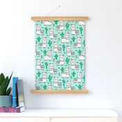 llamas  Alpaca Cactus & Flowers on Mint Green