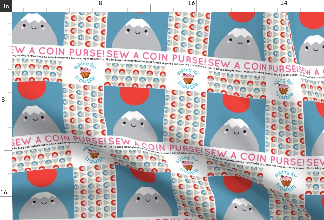 Kawaii Mt Fuji Coin Purse Cut Sew Pattern Fabric bymarcelinesmith