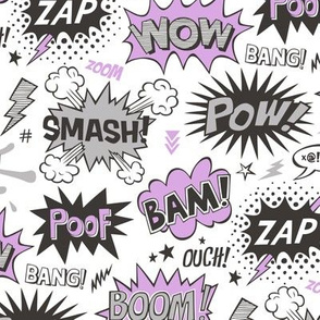 Superhero Comic Pop art Speech Bubbles Words Purple