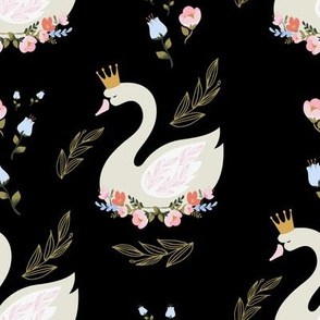 8" Blue and Pink Floral Swan - Black