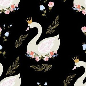 6" Blue and Pink Floral Swan - Black