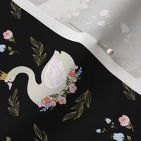 4" Blue and Pink Floral Swan - Black