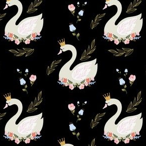 4" Blue and Pink Floral Swan - Black
