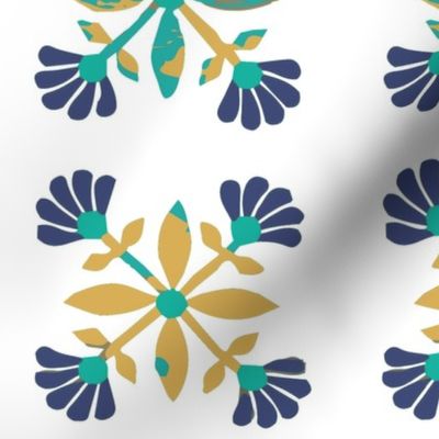 Otomi mexican rose yellow green blue tile 