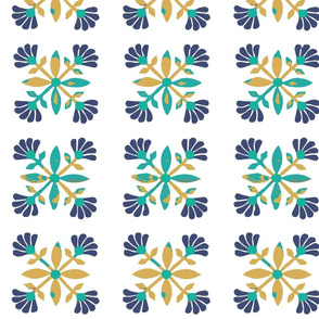 Otomi mexican rose yellow green blue tile 