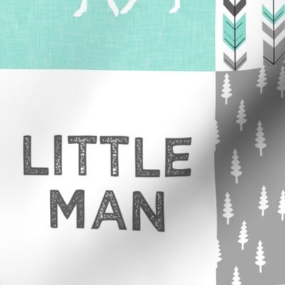 Little man - Fearfully and Wonderfully Made - Patchwork woodland quilt top  (light teal)