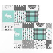 Little man - Fearfully and Wonderfully Made - Patchwork woodland quilt top  (light teal)