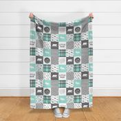 Little man - Fearfully and Wonderfully Made - Patchwork woodland quilt top  (light teal)