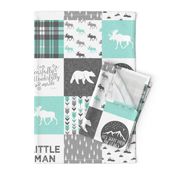 Little man - Fearfully and Wonderfully Made - Patchwork woodland quilt top  (light teal)