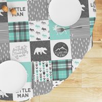 Little man - Fearfully and Wonderfully Made - Patchwork woodland quilt top  (light teal)