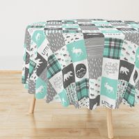 Little man - Fearfully and Wonderfully Made - Patchwork woodland quilt top  (light teal)