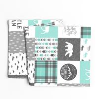 Little man - Fearfully and Wonderfully Made - Patchwork woodland quilt top  (light teal)