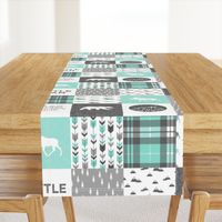 Little man - Fearfully and Wonderfully Made - Patchwork woodland quilt top  (light teal)