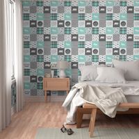 Little man - Fearfully and Wonderfully Made - Patchwork woodland quilt top  (light teal)