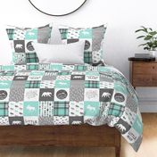 Little man - Fearfully and Wonderfully Made - Patchwork woodland quilt top  (light teal)