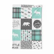 Little man - Fearfully and Wonderfully Made - Patchwork woodland quilt top  (light teal)