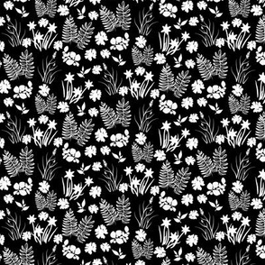 Black and White Crocus Calliopsis and Fern Overall