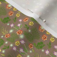 Multicolor Crocus calliopsis and Fern on Brown Paper
