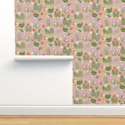 Multicolor Crocus calliopsis and Fern on Pink Paper