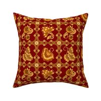 Jacobean Floral Print #1 in Red and Gold