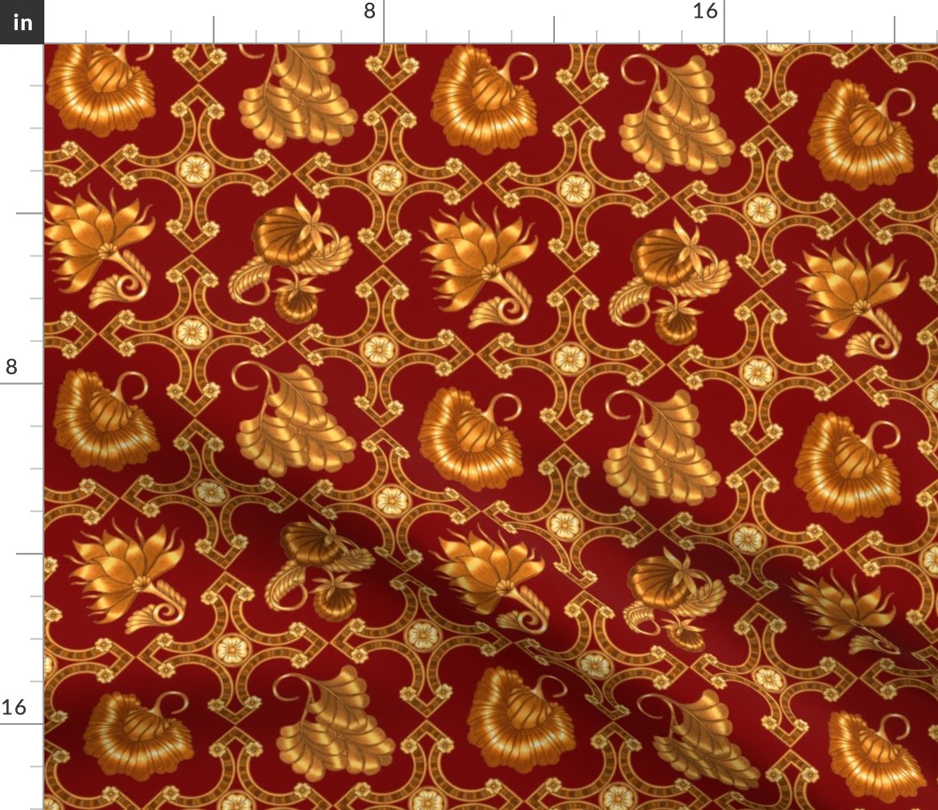 Jacobean Floral Print #1 in Red and Gold