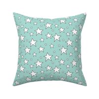 white stars on teal