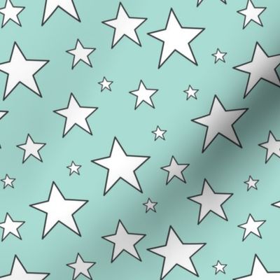 white stars on teal