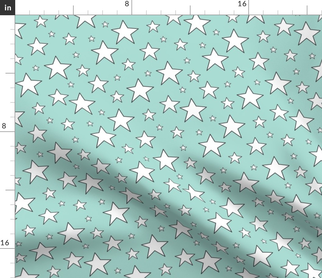 white stars on teal