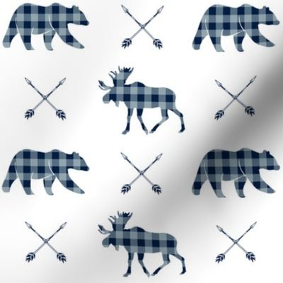 Moose bear and arrows - plaid - rustic woods