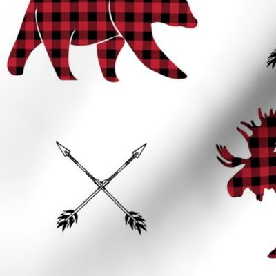 (jumbo scale) buffalo plaid - moose bear and arrows (white)