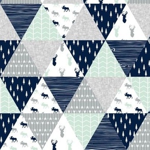 (2" small scale) the northern lights triangle wholecloth (buck and moose) woodland quilt top