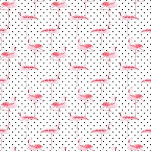 Pink Flamingos on Black Polka Dots // Small