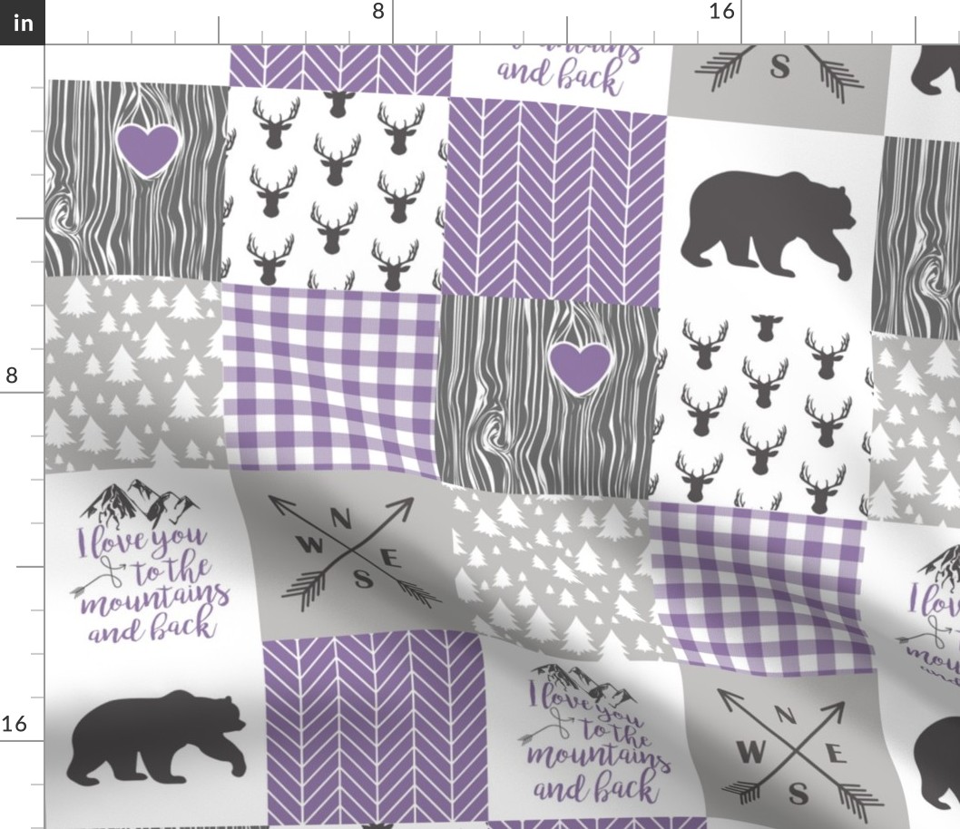 4.5in - To the mountains purple - wholecloth Cheater quilt 