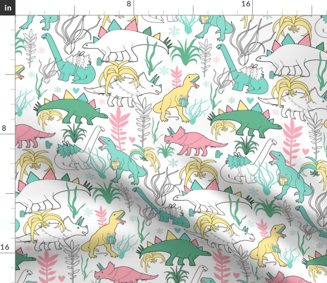 Dinos and cacti. Christmas design with dinosaurs and succulents.