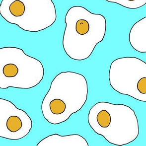 eggs // bright blue large food print breakfast kitchen food brunch novelty print large