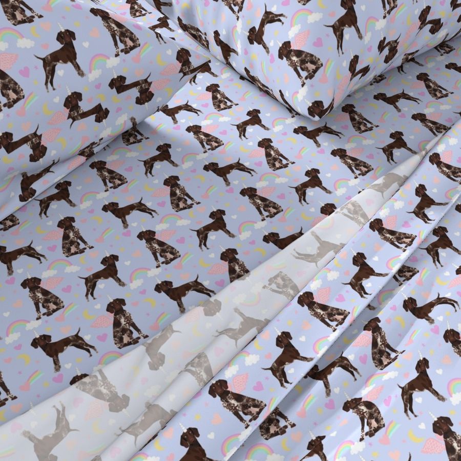 German Shorthaired Pointer dog breed fabric rainbow unicorn pastel purple