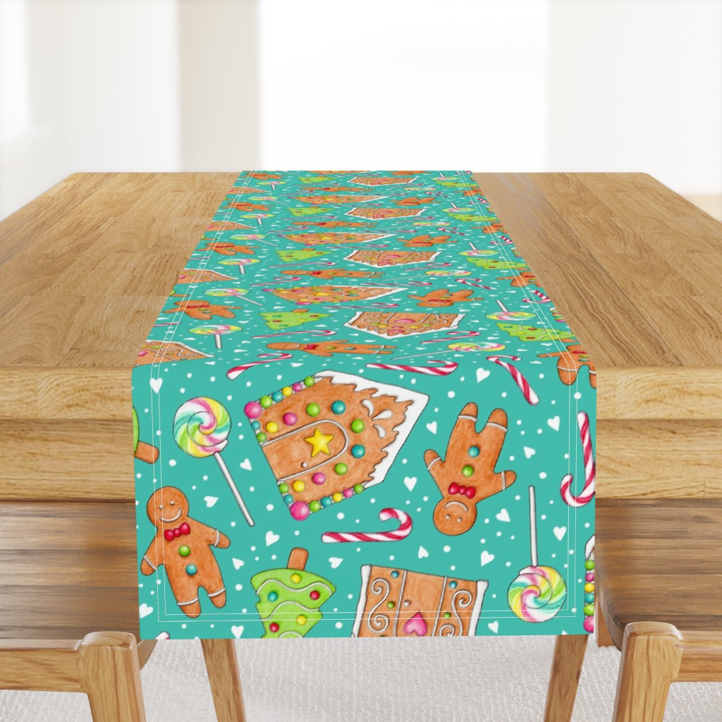 Christmas Gingerbread and Candy on teal