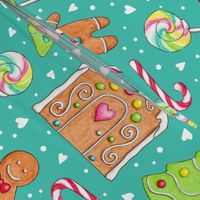 Christmas Gingerbread and Candy on teal