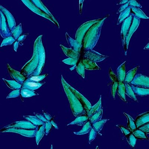 Blue Leaves on a blue background