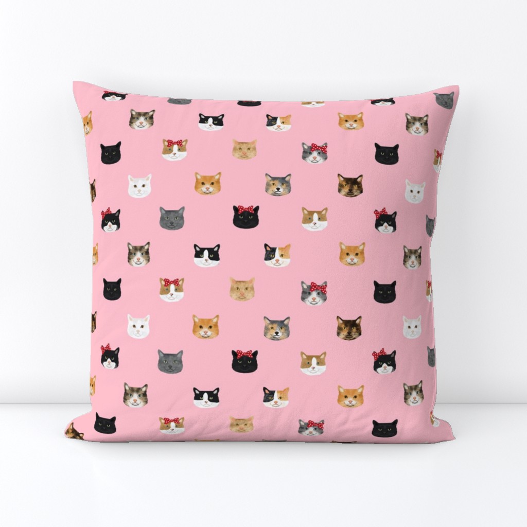 cat breed faces with bows cute pet fabric for cat lovers pink