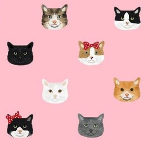 cat breed faces with bows cute pet fabric for cat lovers pink