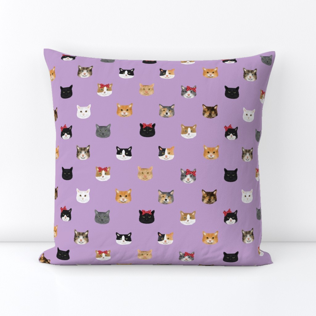 cat breed faces with bows cute pet fabric for cat lovers purple