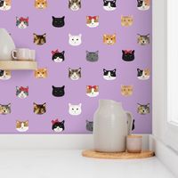 cat breed faces with bows cute pet fabric for cat lovers purple