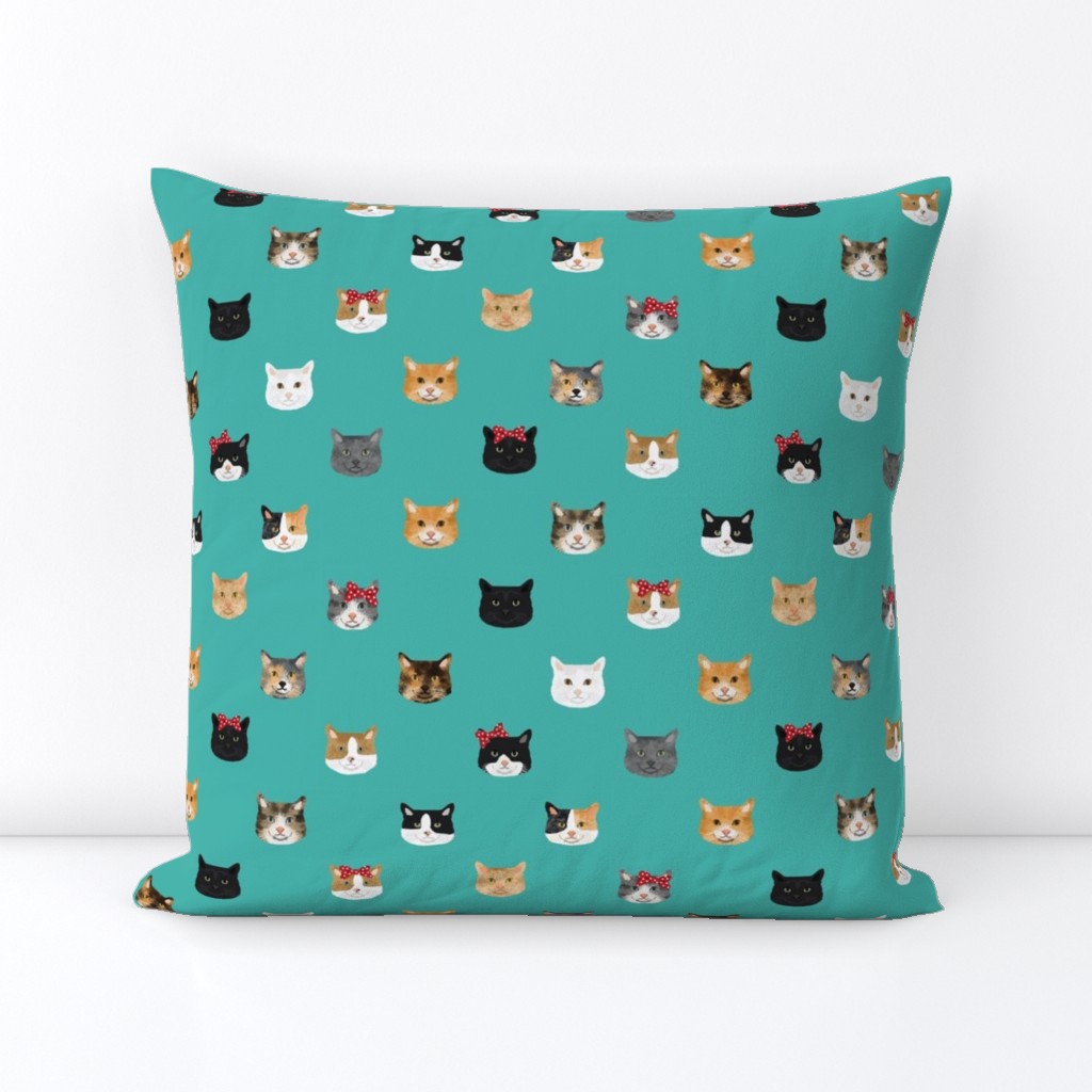 cat breed faces with bows cute pet fabric for cat lovers teal