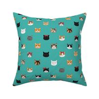 cat breed faces with bows cute pet fabric for cat lovers teal