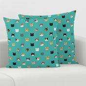 cat breed faces with bows cute pet fabric for cat lovers teal