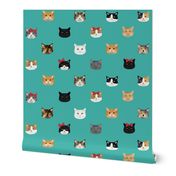 cat breed faces with bows cute pet fabric for cat lovers teal