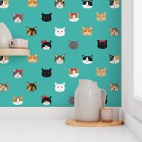 cat breed faces with bows cute pet fabric for cat lovers teal