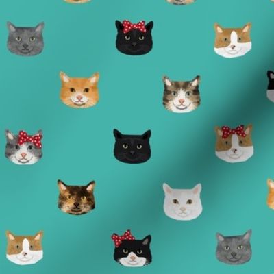 cat breed faces with bows cute pet fabric for cat lovers teal